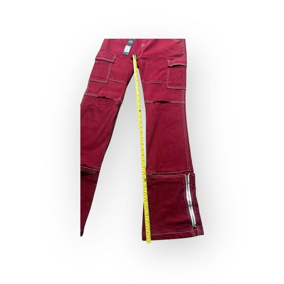 Y2K Fashion Nova Cargo Jeans Women’s 9 Bootcut Camden Utility in Raspberry Red - Picture 7 of 8